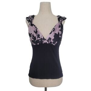 Y2K Bebe Babydoll Satin Floral Tie Back Top Sz M Coquette Romantic Fairy Grunge